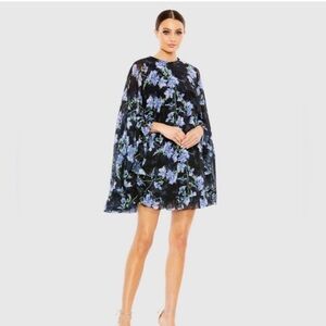 Mac Duggal High Neck Ruffle Hem Cape Sleeve Chiffon Mini Dress Size 8